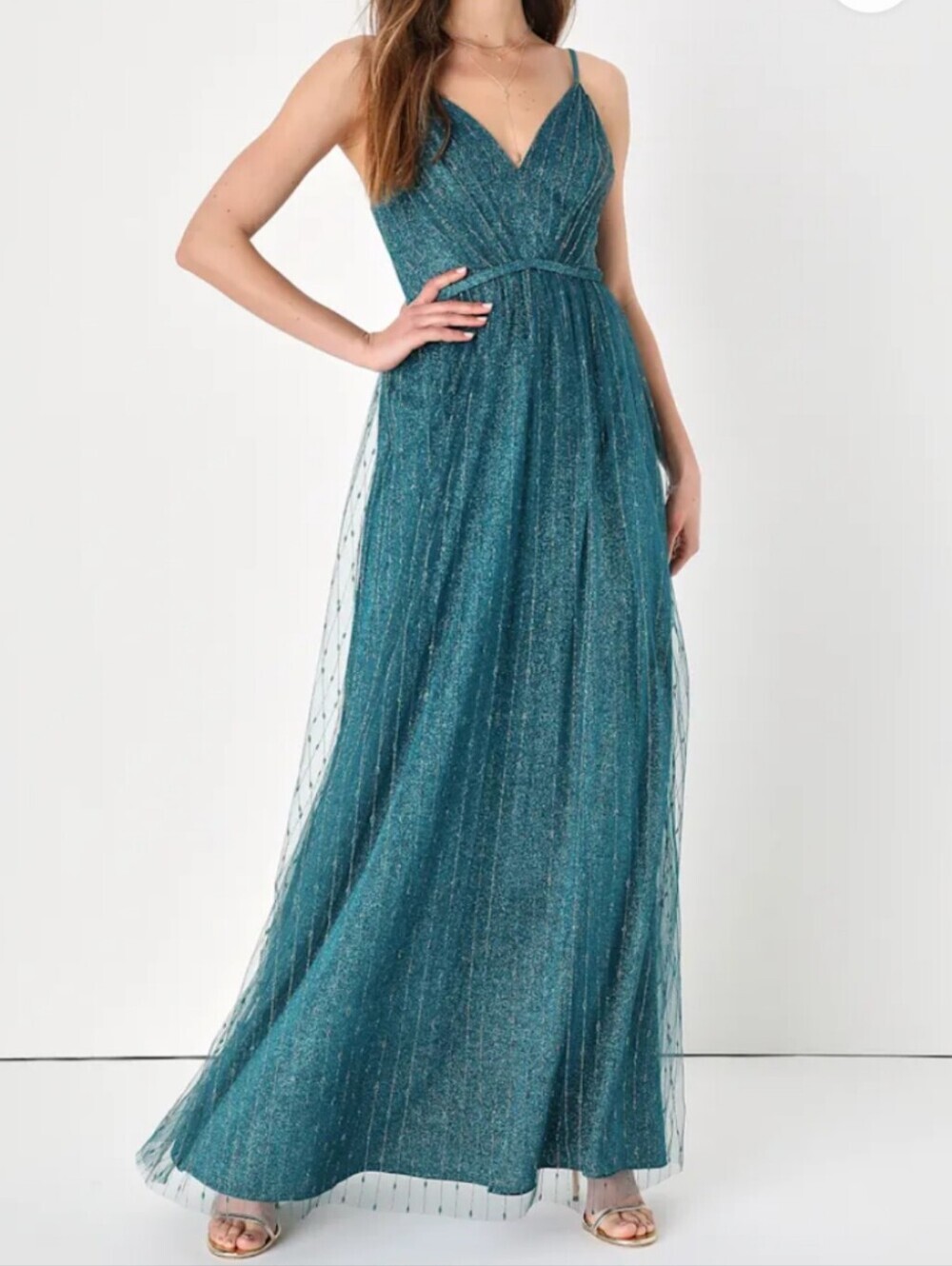 Lulu's Teal Glitter Maxi Dress